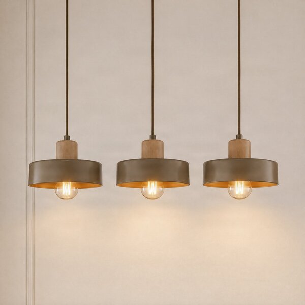 EMIBIG LIGHTING Висяща лампа „Торин“, бежова, дължина 80 см, с 3 лампи, метал/дърво, Затъмняване, Бежов, Дневна/трапезария, Метал, Скандинавски