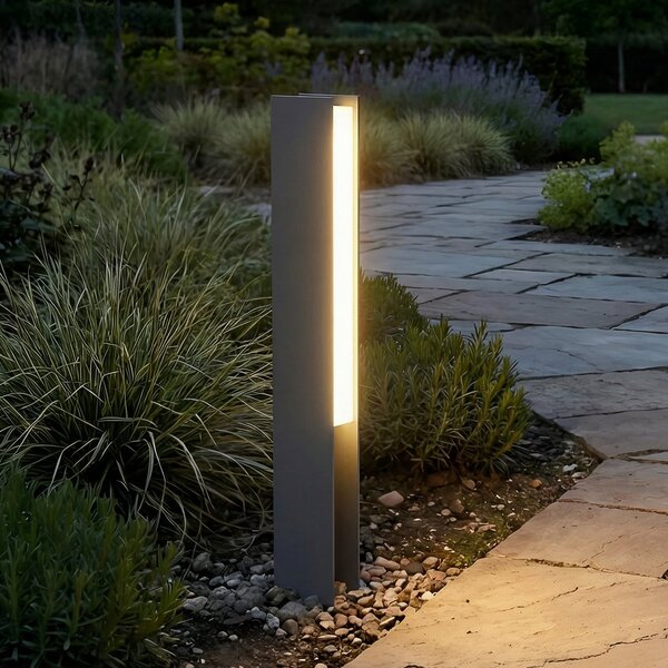 Lucande LED лампа за монтаж на цокъл Teerk, височина 50 cm, антрацит, IP65, Черен, Алуминий, Модерен