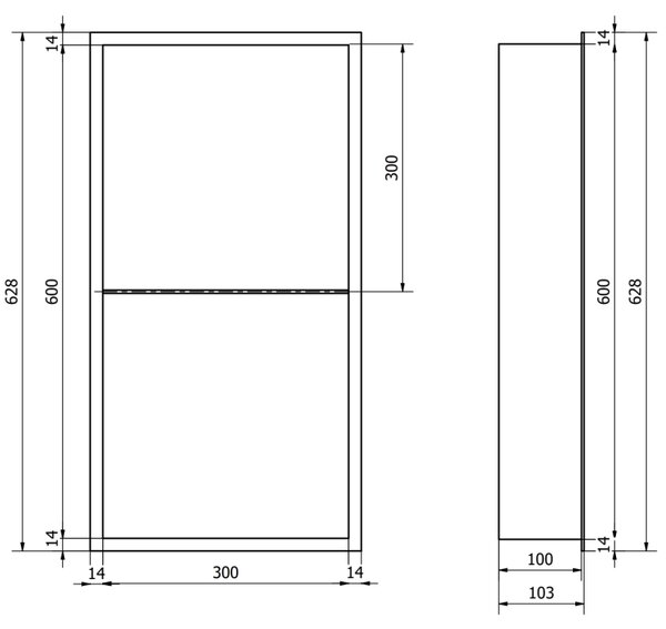 Mexen X-Wall-R вградена полица с борд и полица 60 x 30 см, инокс - 1910603010S