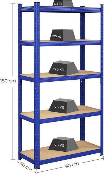Рафт Songmics с 5 рафта, 40 x 90 x 180 см, синьо, GLR040Q01