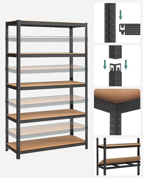 Рафт Songmics, 5 рафта, 60 x 120 x 200 см, Черен, GLR060B01