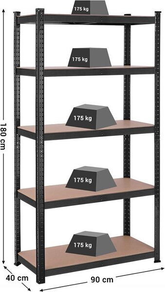 Рафт Songmics, 5 рафта, 180 x 90 x 40 см, Черен, GLR040B01