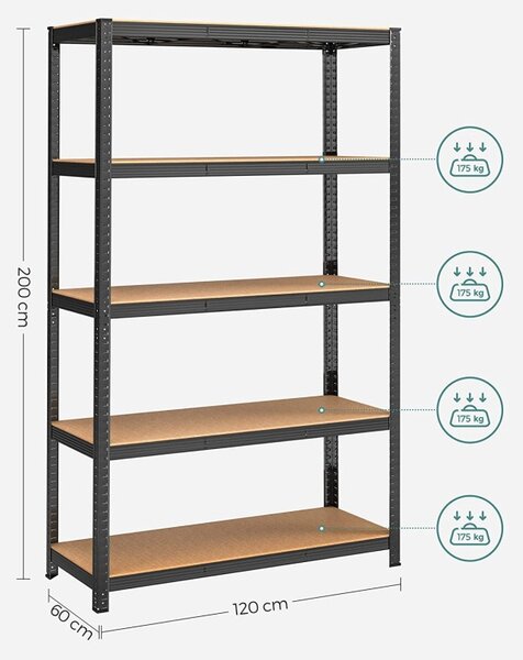 Рафт Songmics, 5 рафта, 60 x 120 x 200 см, Черен, GLR060B01