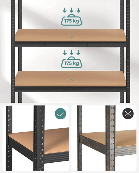 Рафт Songmics, 5 рафта, 60 x 120 x 200 см, Черен, GLR060B01