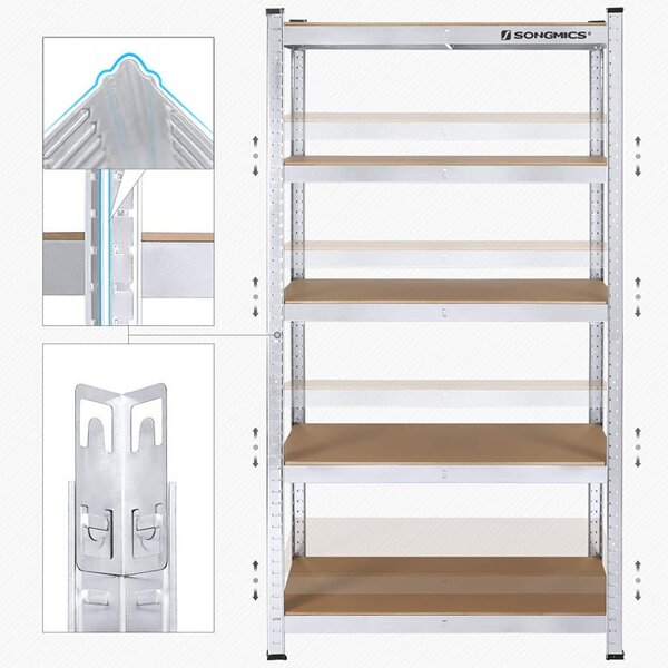 Рафт Songmics, 5 рафта, 40 x 90 x 180 см, Сребрист, GLR40SV