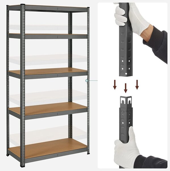 Рафт Songmics, 5 рафта, 40 x 90 x 180 см, Черен, GLR040G01