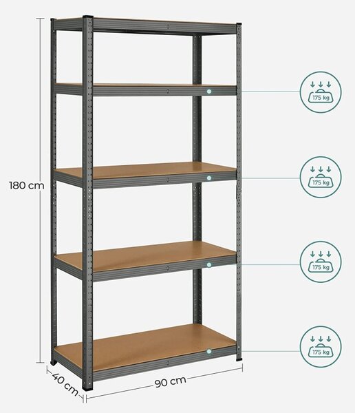 Рафт Songmics, 5 рафта, 40 x 90 x 180 см, Черен, GLR040G01