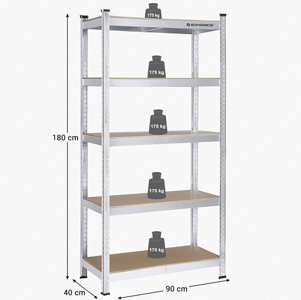 Рафт Songmics, 5 рафта, 40 x 90 x 180 см, Сребрист, GLR40SV