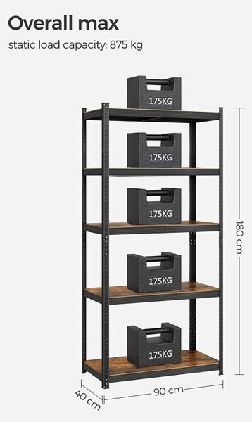 Рафт Songmics, 5 рафта, 40 x 90 x 180 см, Кафяв, GLR040B11