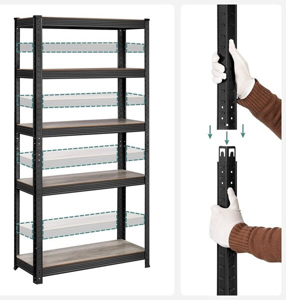 Рафт Songmics, 5 рафта, 30 x 75 x 150 см, Черен, GLR030B11