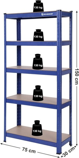 Рафт Songmics, 5 рафта, 180 x 90 x 40 см, Синьо, GLR40Q