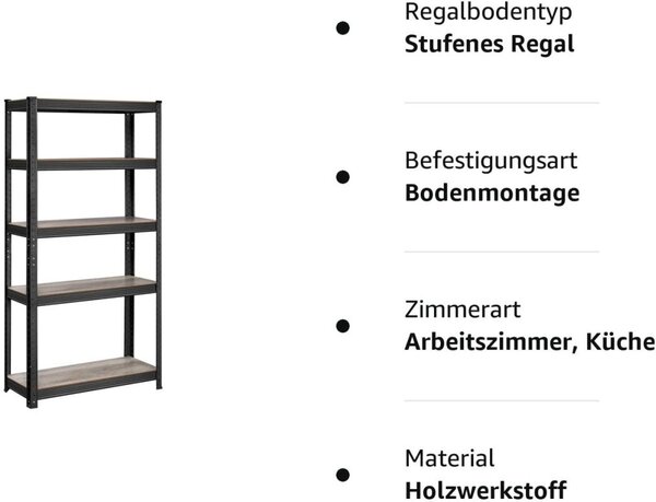 Рафт Songmics, 5 рафта, 30 x 75 x 150 см, Черен, GLR030B11