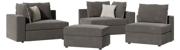 Двустранен диван London Лондон сива тъкан и светлосиви възглавници 296x246x95 cm