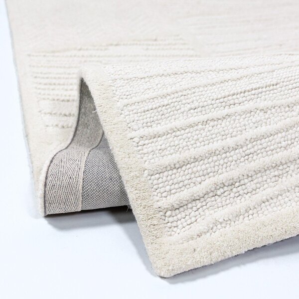 Бяла ръчно изработена пътека със смес от вълна 80x230 cm Sculptured Blocks – Flair Rugs