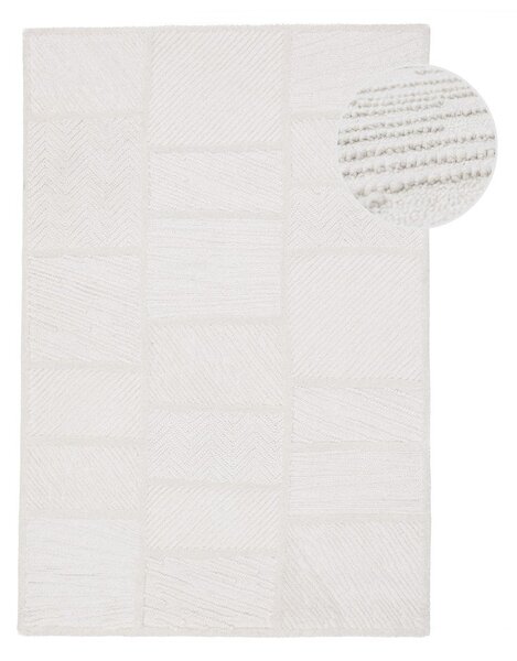 Бял ръчно изработен килим със смес от вълна 140x200 cm Sculptured Blocks – Flair Rugs