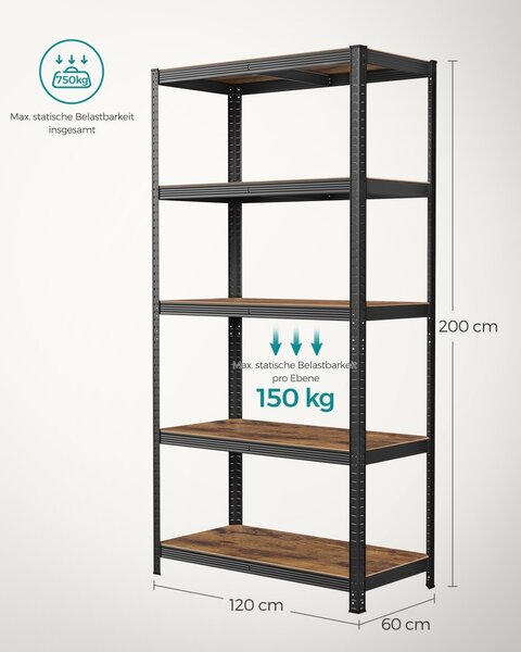 Рафт за съхранение Songmics Black 200x120x20x60 cm