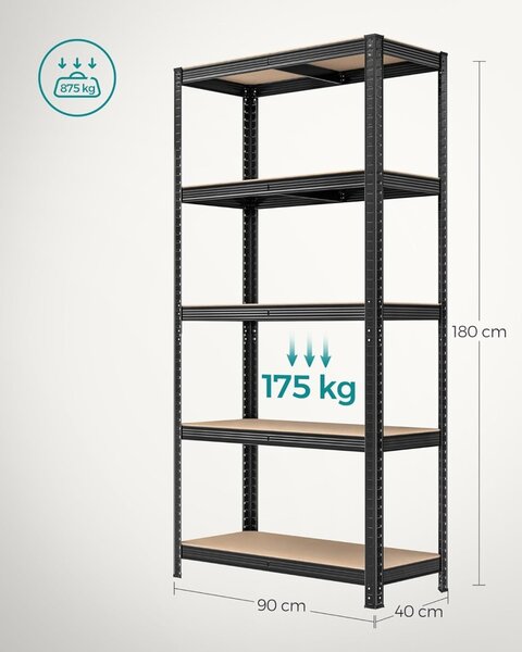 Метален рафт черен Songmics 90x40x180 cm