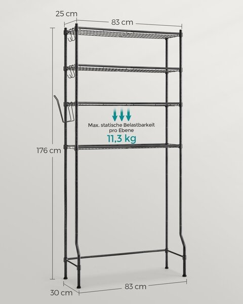 Рафт за тоалетна в банята Songmics Black 83x30x179 cm