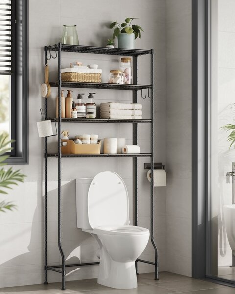 Рафт за тоалетна в банята Songmics Black 83x30x179 cm