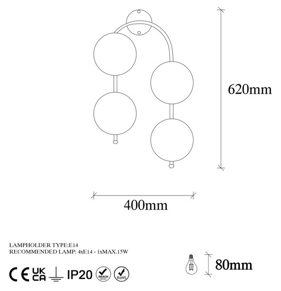 Стенна аплика Jewel Черен 40x26x62 см