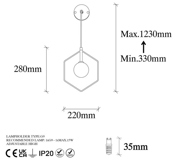 Стенна аплика Геометрия Черен 22x15x119 см