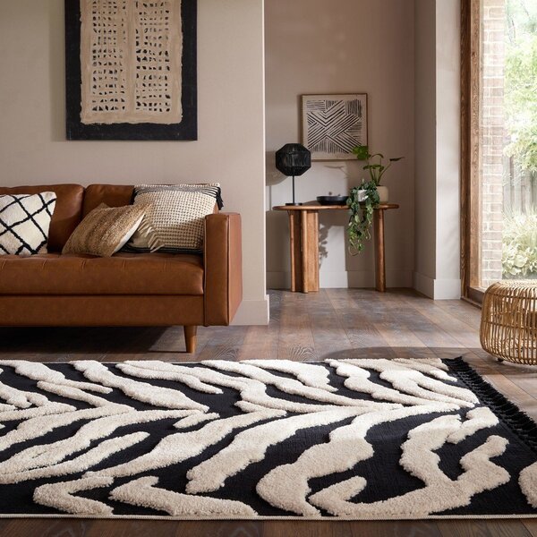 Черно-бял килим 133x190 cm Esra Zebra – Flair Rugs
