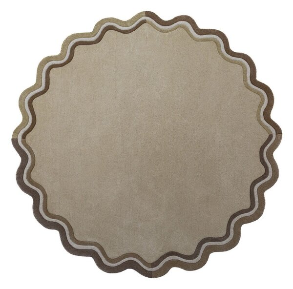 Ръчно изработен вълнен кръгъл килим в естествен цвят ø 180 cm Leo Scallop – Flair Rugs