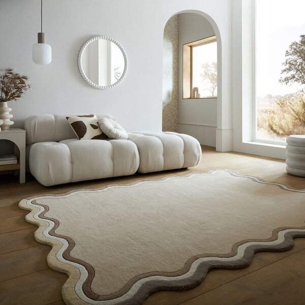 Ръчно изработен вълнен килим в естествен цвят 160x230 cm Leo Scallop – Flair Rugs