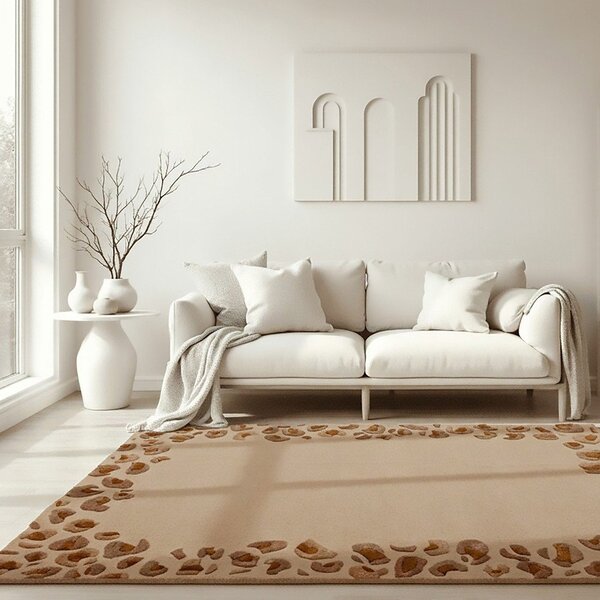 Ръчно изработен килим със смес от вълна в естествен цвят 140x200 cm Leopard Frame – Flair Rugs