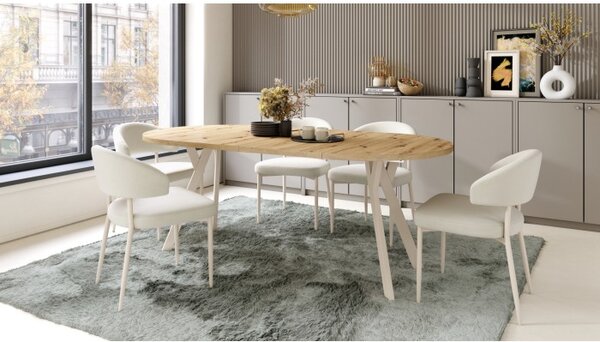 ИРИС Пясъчно бежово (тъкан Вицторъя A80)/бежови крака - МОДЕРЕН ТАПИЦИРАН СТОЛ ЗА БОХО ДНЕВНА/ТРАПЕЗАРИЯ