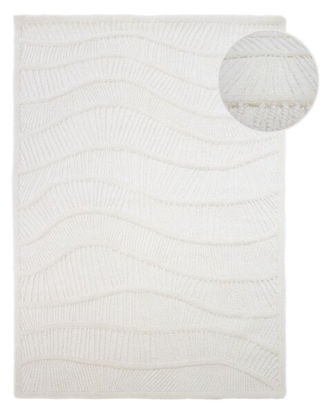 Бял ръчно изработен килим със смес от вълна 140x200 cm Sculptured Wave – Flair Rugs