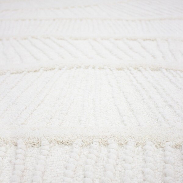 Бял ръчно изработен килим със смес от вълна 140x200 cm Sculptured Wave – Flair Rugs
