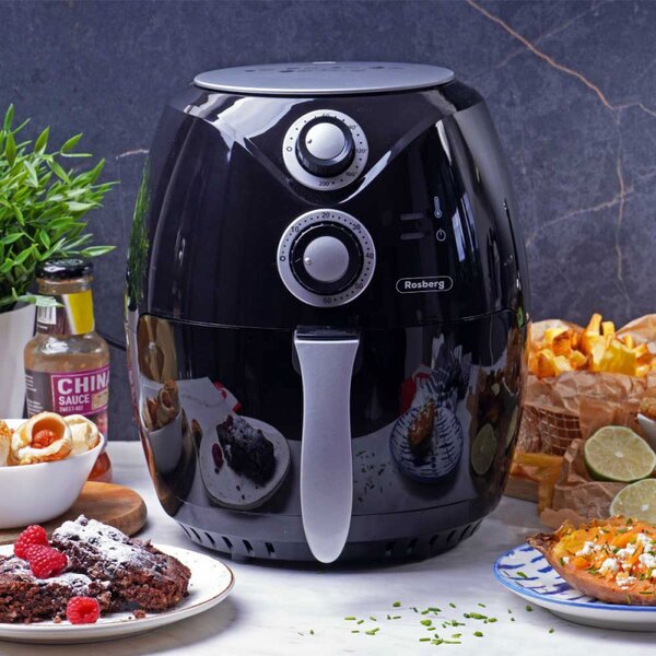 Фритюрник с горещ въздух Air Fryer Rosberg Premium RP51980C, 1600W, 2.6 литра, 80°C~200°C, Таймер, Черен