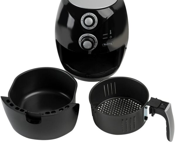 Фритюрник с горещ въздух Air Fryer Rosberg Premium RP51980C, 1600W, 2.6 литра, 80°C~200°C, Таймер, Черен