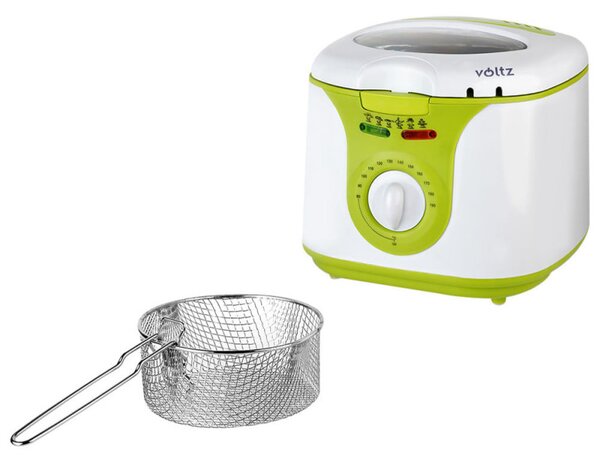 Фритюрник Voltz V51980A, 2 литра, 1300W, 80-190 C, Незалепващ съд, Бял/зелен