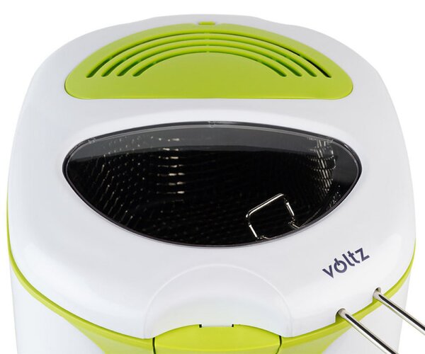 Фритюрник Voltz V51980A, 2 литра, 1300W, 80-190 C, Незалепващ съд, Бял/зелен