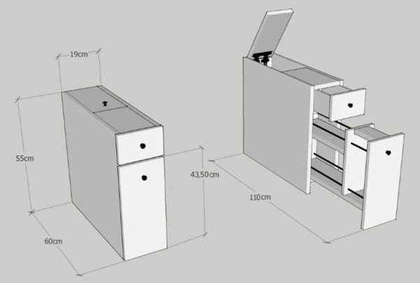 Шкаф за баня Kalune Design 854KLN3908, 19х60 см, 2 чекмеджета, Меламиново покритие, Кафяв