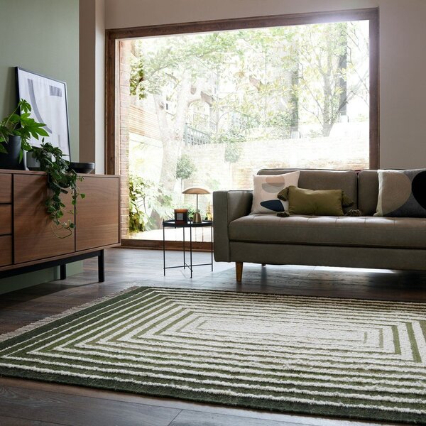 Зелен ръчно изработен килим със смес от вълна 140x200 cm Boucle Frame – Flair Rugs