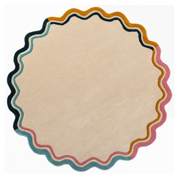 Ръчно изработен вълнен кръгъл килим в естествен цвят ø 180 cm Leo Scallop – Flair Rugs