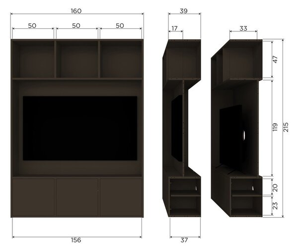 Тъмнокафяв TV комплект от масивен бор 160x215x40 cm Meggy – WOOOD