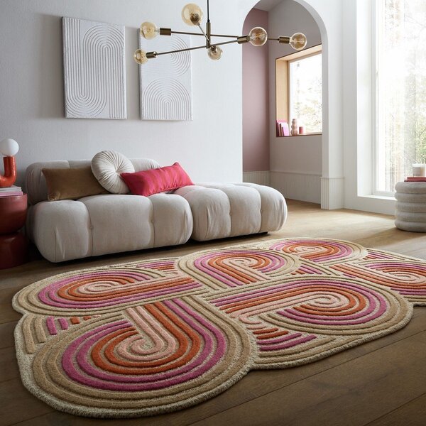 Розов ръчно изработен вълнен килим 140x200 cm Spiral Shaped – Flair Rugs