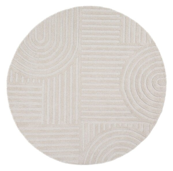 Ръчно изработен вълнен кръгъл килим в цвят слонова кост ø 160 cm Zen Garden – Flair Rugs