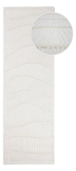 Бяла ръчно изработена пътека със смес от вълна 80x230 cm Sculptured Wave – Flair Rugs