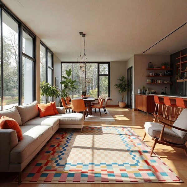 Килим със смес от вълна 140x200 cm Checkered Border – Flair Rugs