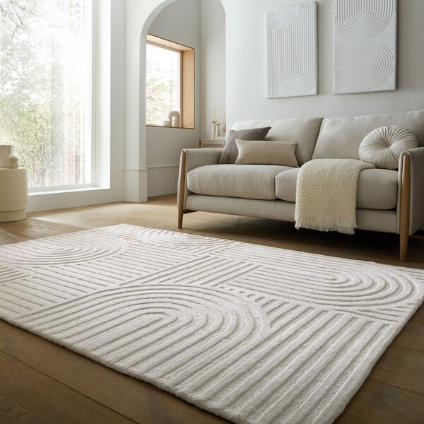 Ръчно изработен вълнен килим в цвят слонова кост 120x170 cm Zen Garden – Flair Rugs