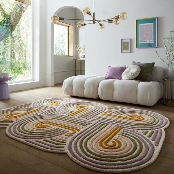 Зелен ръчно изработен вълнен килим 140x200 cm Spiral Shaped – Flair Rugs