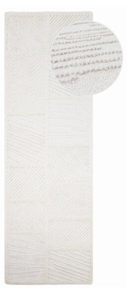 Бяла ръчно изработена пътека със смес от вълна 80x230 cm Sculptured Blocks – Flair Rugs