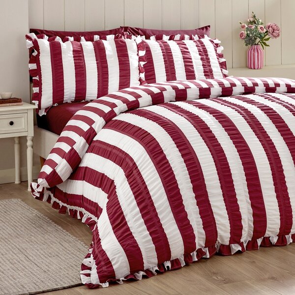 Тъмнолилаво единично спално бельо 135x200 cm Seersucker Frill Stripe – Catherine Lansfield