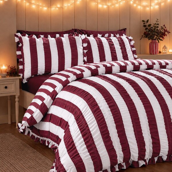 Тъмнолилаво единично спално бельо 135x200 cm Seersucker Frill Stripe – Catherine Lansfield