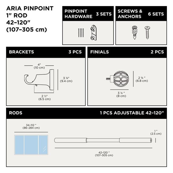 Матово черно стоманен разширяем прът за завеси 107 - 305 cm Aria – Umbra